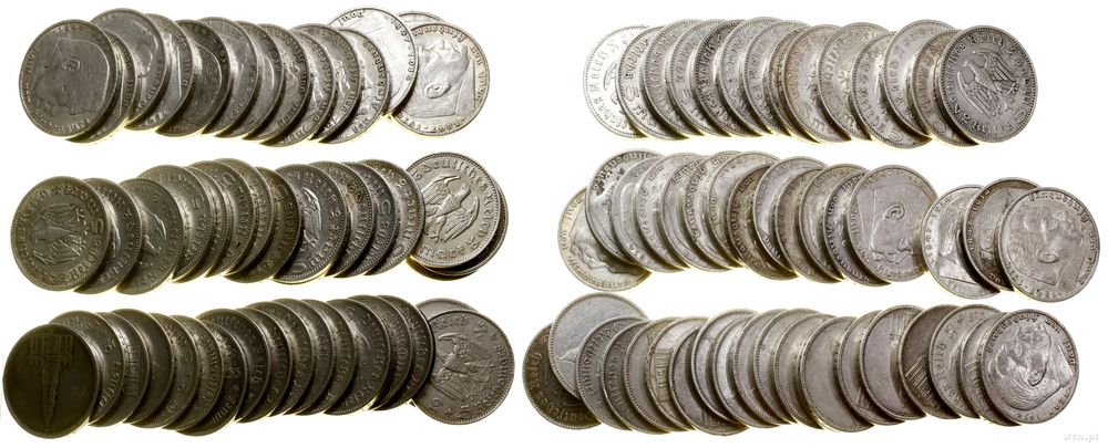 Niemcy, zestaw 50 x 5 marek Hindenburg/Kościół, różne roczniki