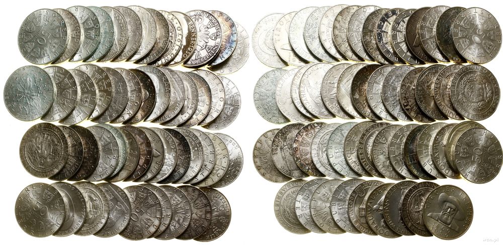Austria, zestaw 50 x 50 szylingów, różne roczniki