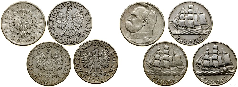 Polska, zestaw: 4 x 2 złote, 1934–1936