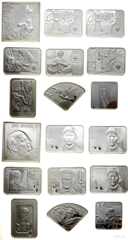 Polska, zestaw 9 lustrzanek bez kapsli, 2 x 10 złotych i 7 x 20 złotych