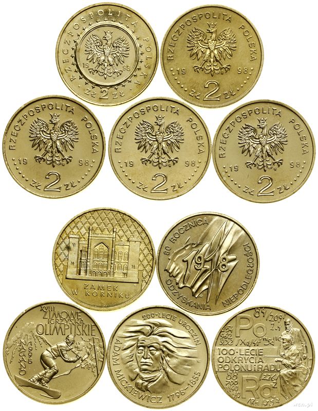Polska, zestaw 5 x 2 złote, 1998