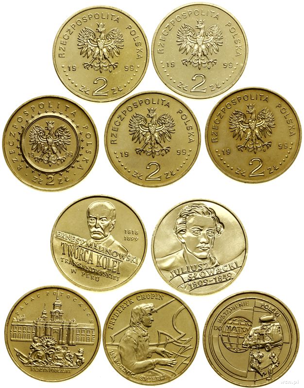 Polska, zestaw 5 x 2 złote, 1999