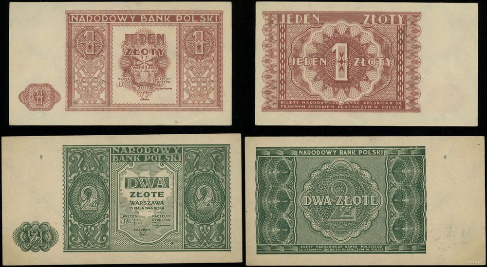 Polska, zestaw: 1 i 2 złote, 15.05.1946