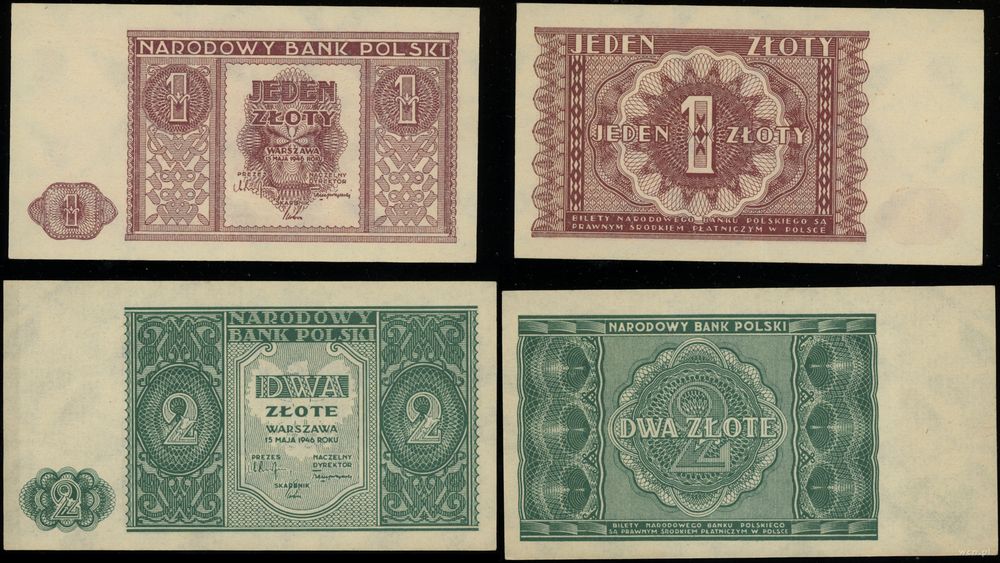 Polska, zestaw: 1 i 2 złote, 15.05.1946