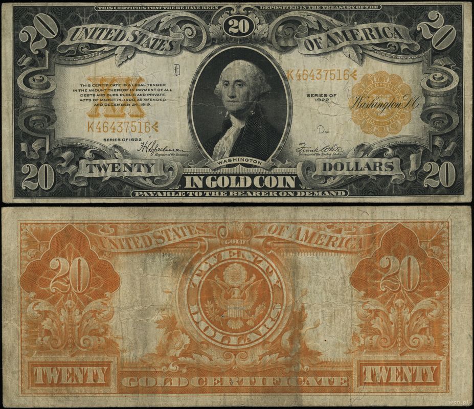 Stany Zjednoczone Ameryki (USA), 20 dolarów w złocie, 1922