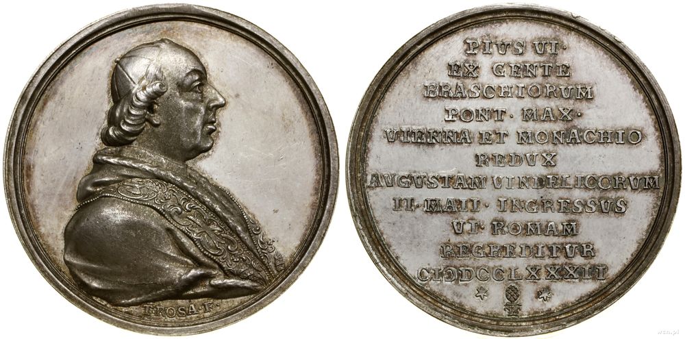 Niemcy, medal wybity z okazji wizyty papieża Piusa VI w Augsburgu, 1782
