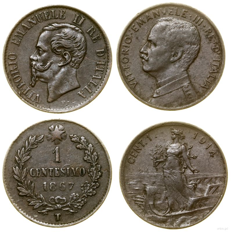 Włochy, zestaw 2 x 1 centesimo, 1867 T (Turyn), 1914 R (Rzym)