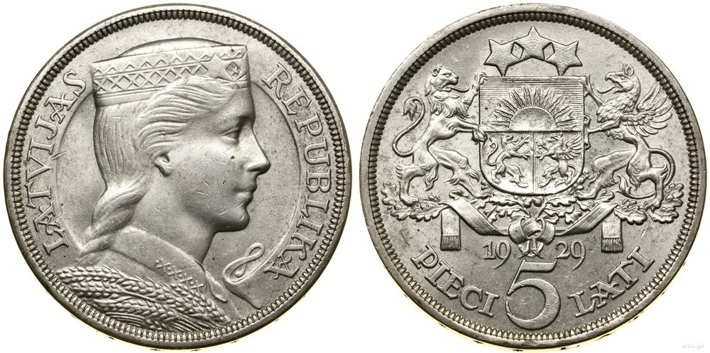 Łotwa, 5 łatów, 1929