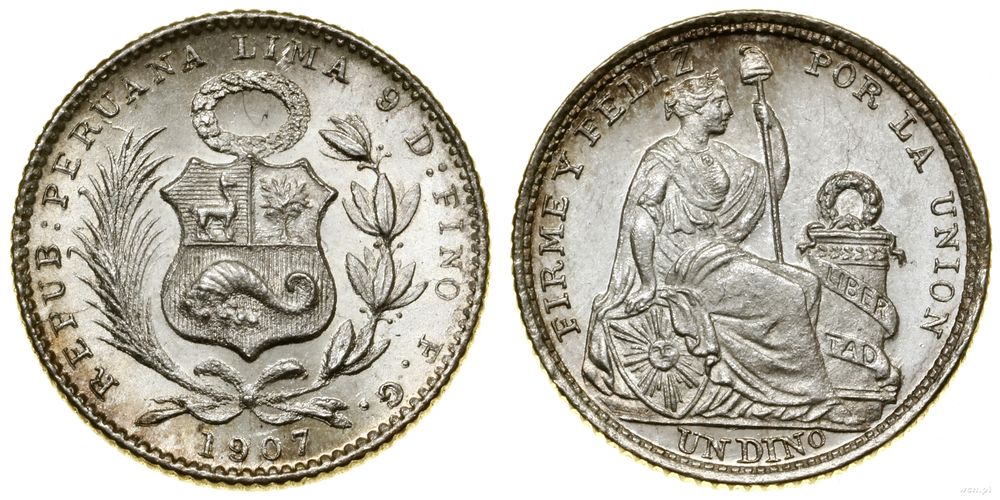 Peru, dinar, 1907 FG