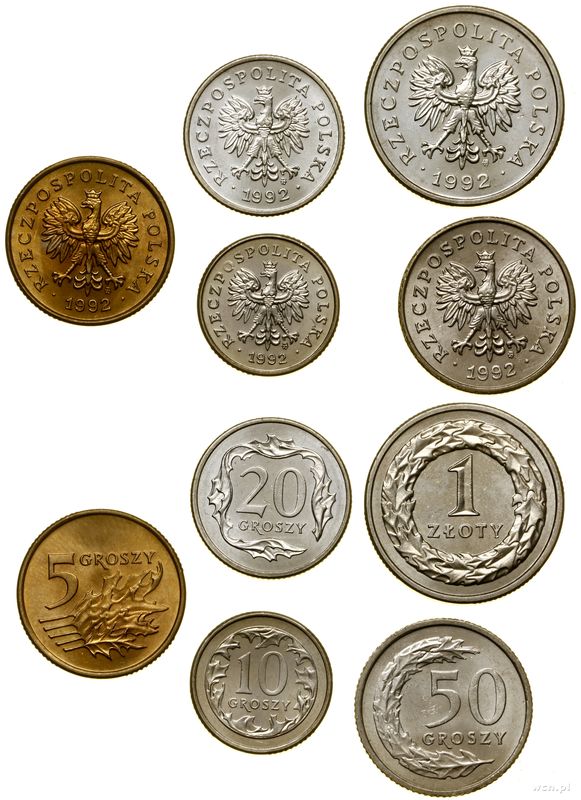 Polska, zestaw monet, 1992