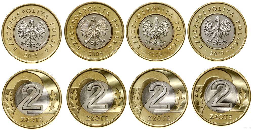 Polska, zestaw 4 x 2 złote, 2005, 2006, 2008, 2009