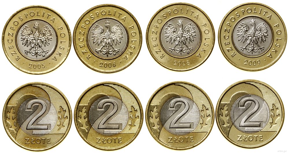 Polska, zestaw 4 x 2 złote, 2005, 2006, 2008, 2009