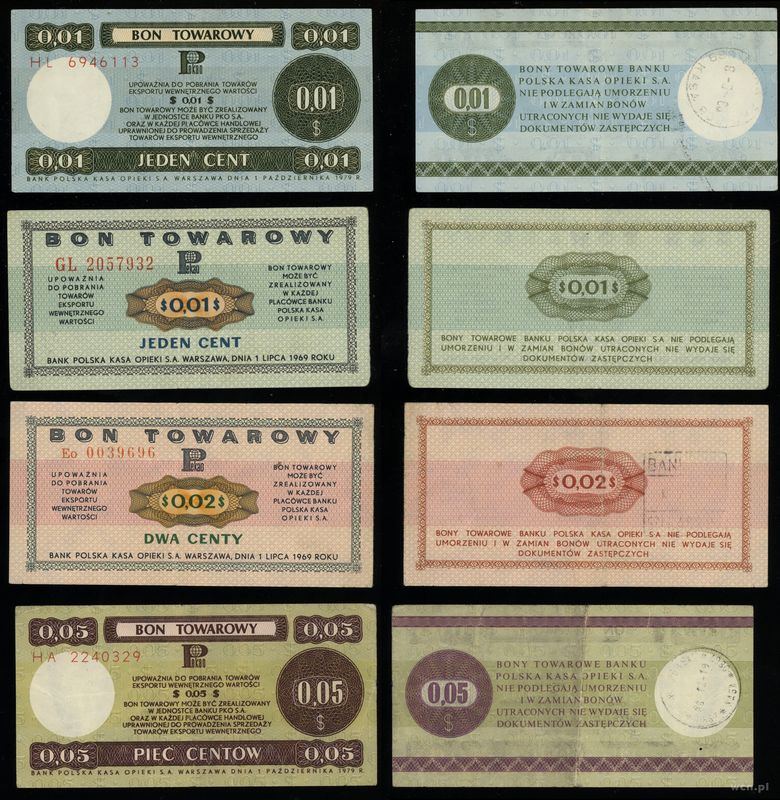 Polska, zestaw 6 bonów, 1969–1979
