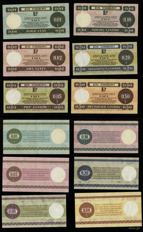 Polska, zestaw 6 bonów, 1.10.1979