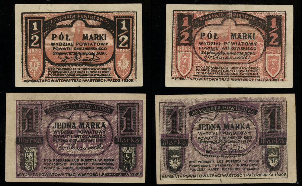 Wielkopolska, bon na 1/2 marki i 1 markę, ważne od 29.11.1919 do 1.10.1920