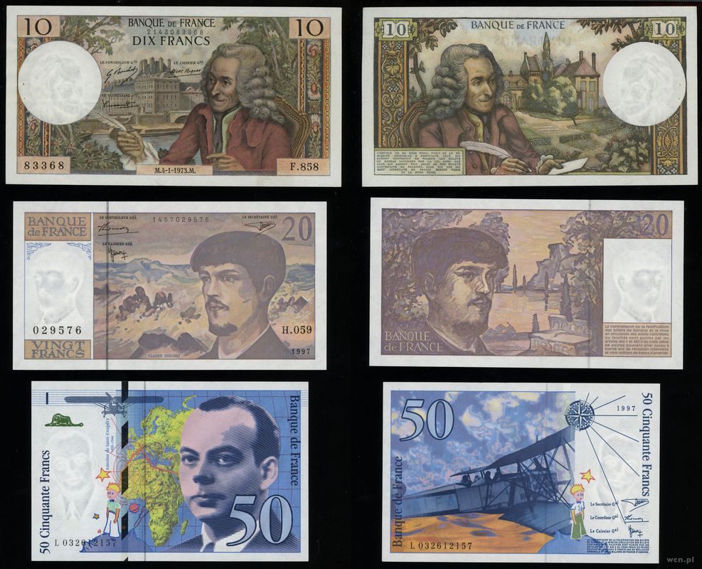 Francja, zestaw 5 banknotów, 1973–1997