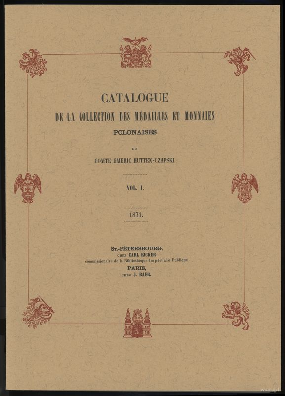 wydawnictwa polskie, Comte Emeric Hutten-Czapski - Catalogue de la Collection des Medailles et ..