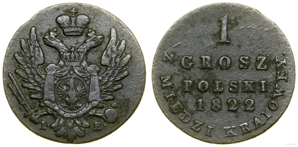 Polska, 1 grosz polski z miedzi krajowej, 1822 IB