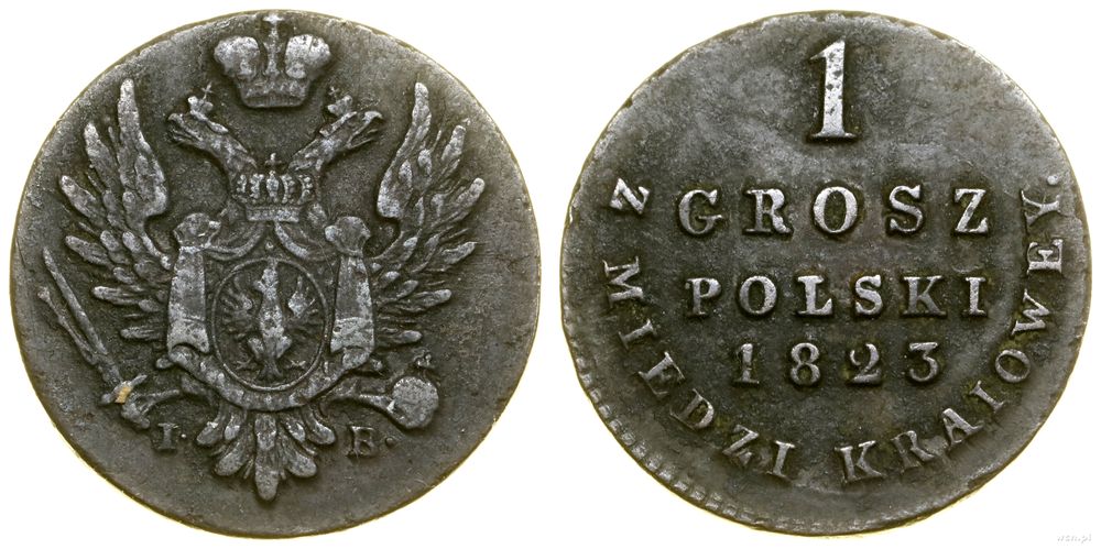 Polska, 1 grosz polski z miedzi krajowej, 1823 IB