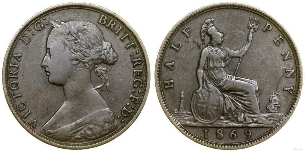 Wielka Brytania, 1/2 pensa, 1869