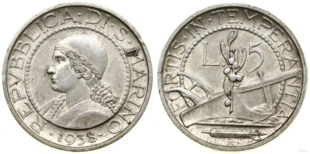 San Marino, 5 lirów, 1938 R