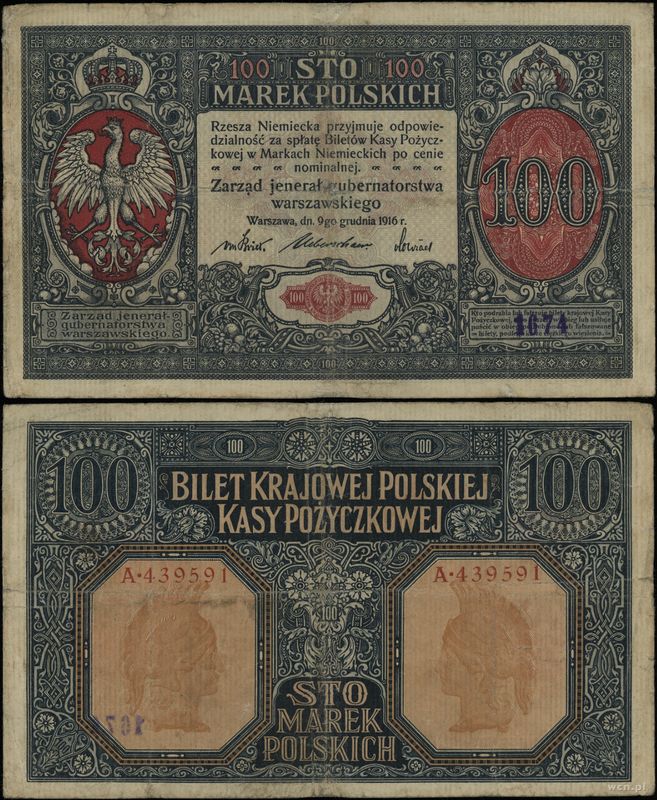 Polska, 100 marek polskich, 9.12.1916
