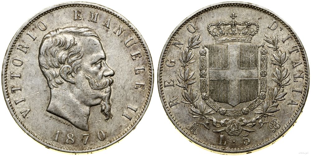 Włochy, 5 lirów, 1870 M