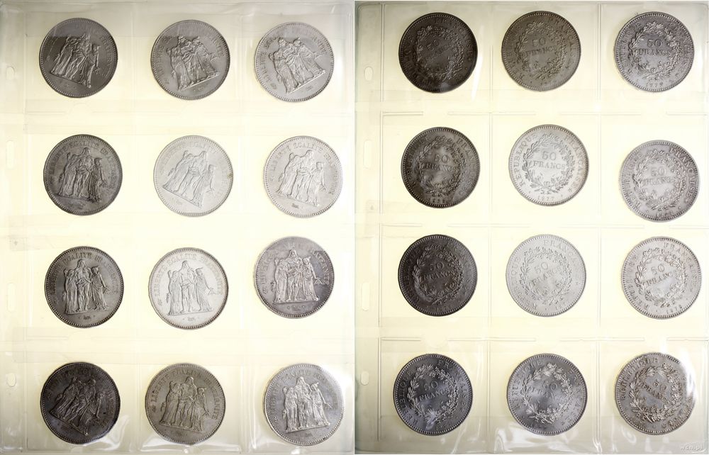 Francja, zestaw 12 x 50 franków, 1974–1979