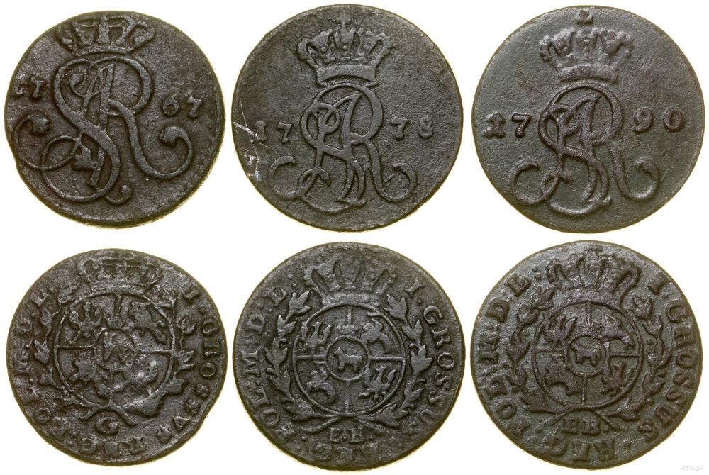 Polska, zestaw 3 x 1 grosz, 1767 G (Kraków), 1778 EB (Warszawa), 179