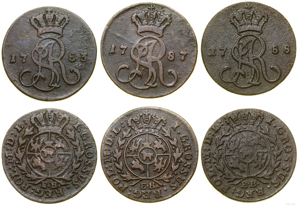 Polska, zestaw 3 x 1 grosz, 1783 EB, 1787 EB, 1788 EB