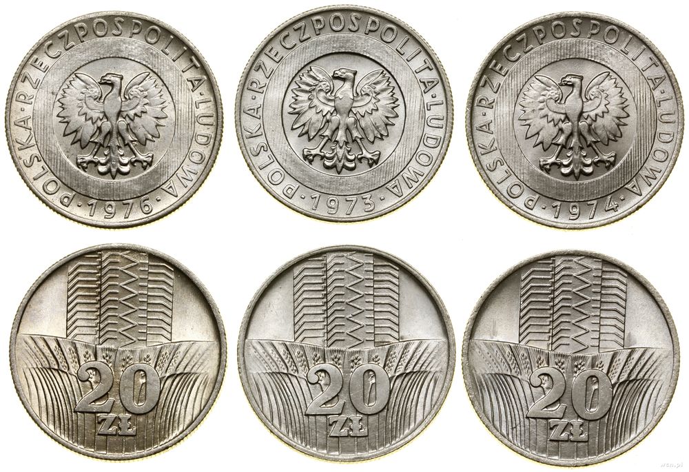 Polska, zestaw: 3 x 20 złotych, 1973, 1974, 1976