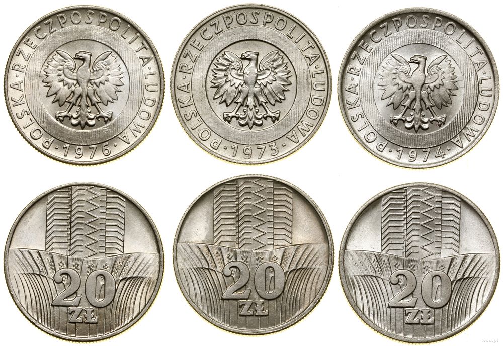 Polska, zestaw: 3 x 20 złotych, 1973, 1974, 1976