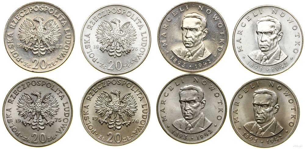 Polska, zestaw: 4 x 20 złotych, 1975–1983