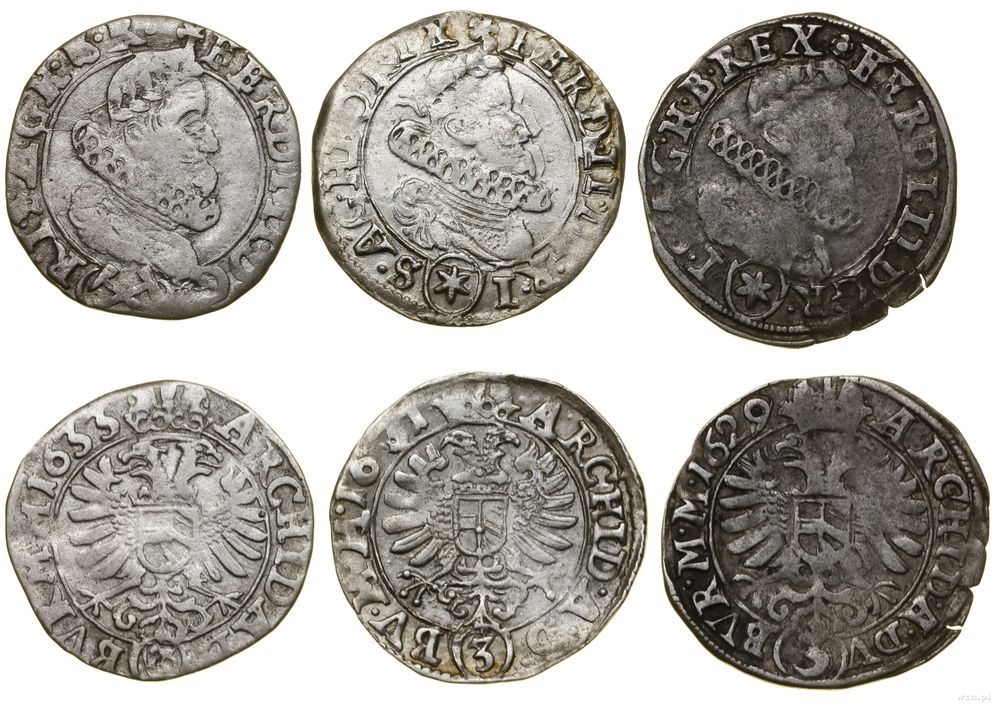 Austria, zestaw 3 x 3 krajcary, 1629, 1631, 1633