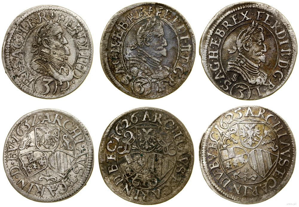 Austria, zestaw 3 x 3 krajcary, 1625, 1626, 1632