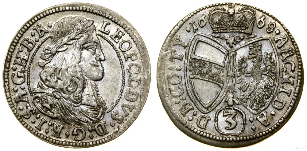 Austria, 3 krajcary, 1668