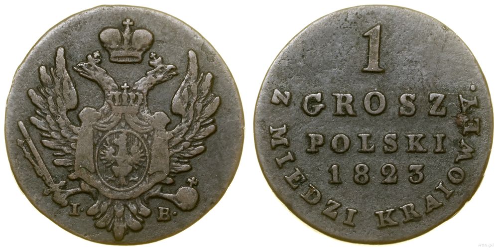 Polska, 1 grosz polski z miedzi krajowej, 1823 IB