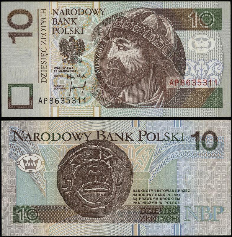 Polska, 10 złotych, 25.03.1994