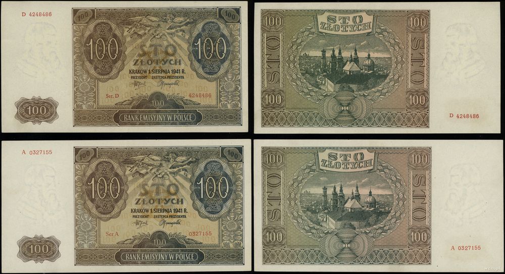 Polska, zestaw: 2 x 100 złotych, 1.08.1941