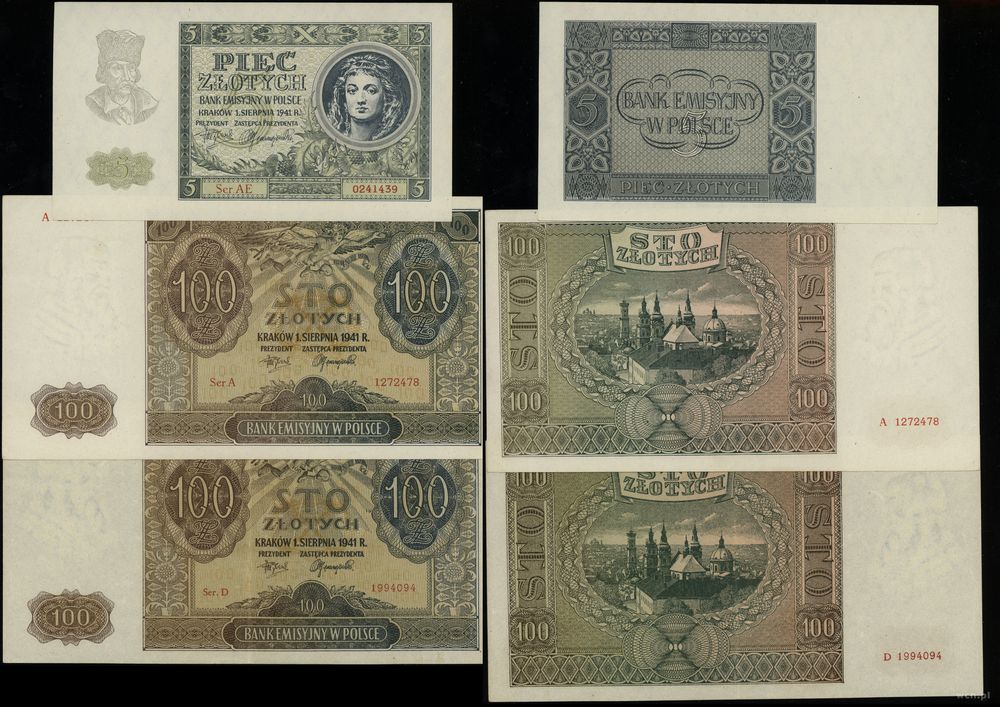 Polska, zestaw 3 banknotów, 1.08.1941