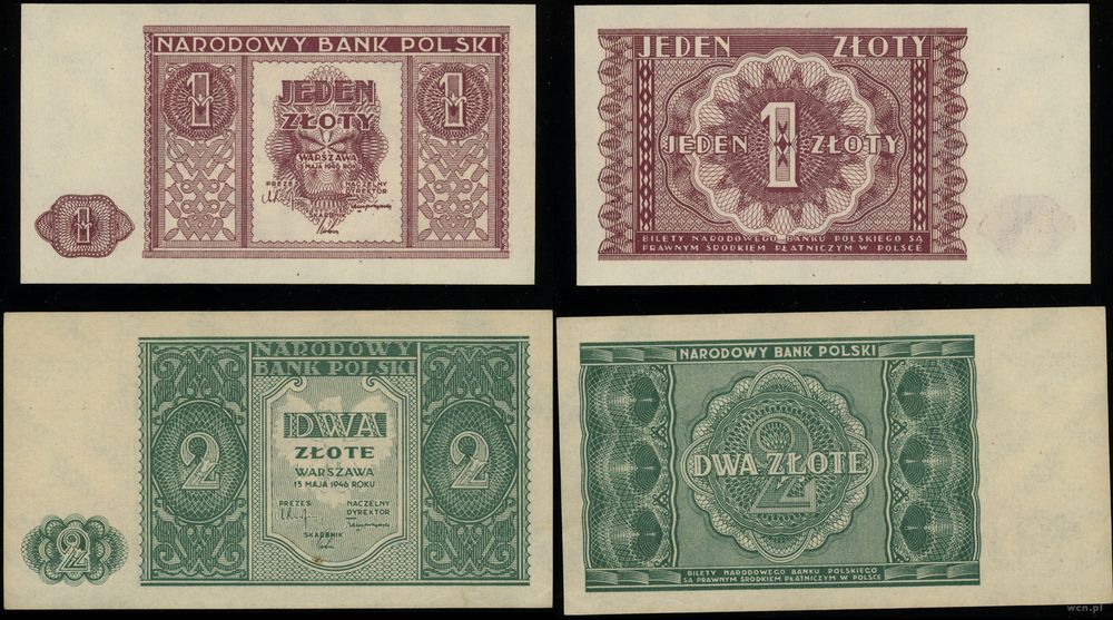 Polska, zestaw: 1 i 2 złote, 15.05.1946