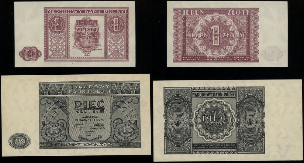 Polska, zestaw: 1 i 5 złotych, 15.05.1946