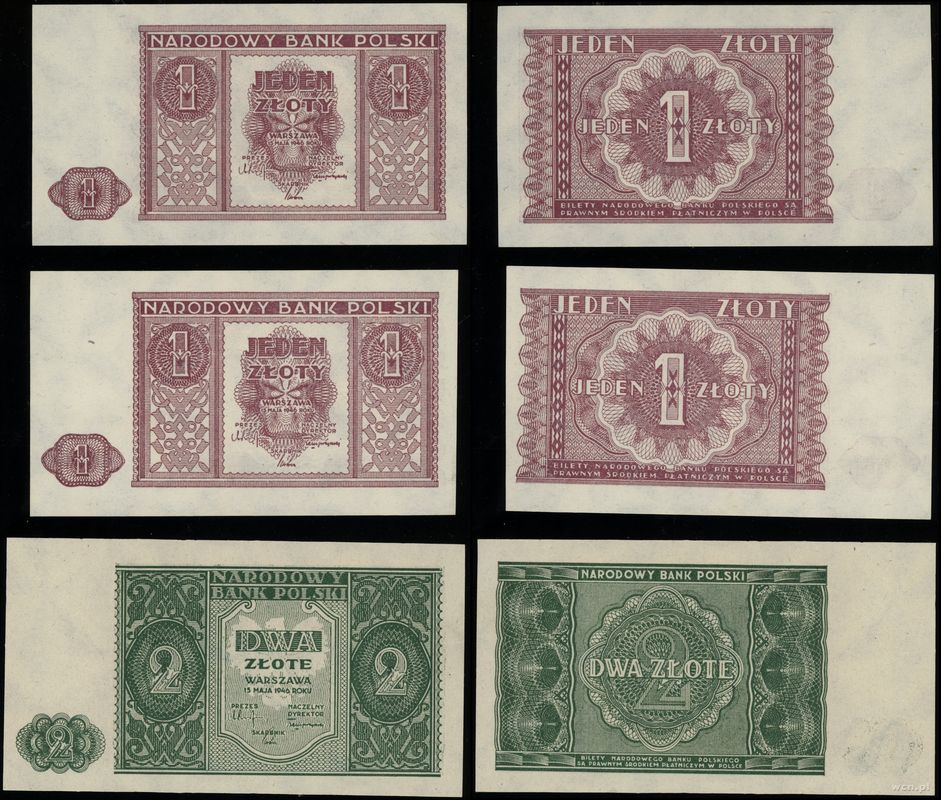 Polska, zestaw: 2 x 1 i 2 złote, 15.05.1946