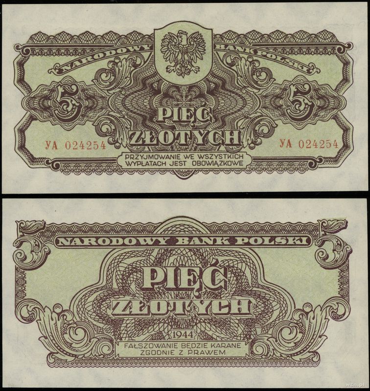 Polska, 5 złotych, 1944