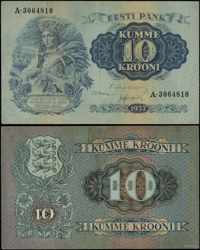 Estonia, 10 koron, 1937
