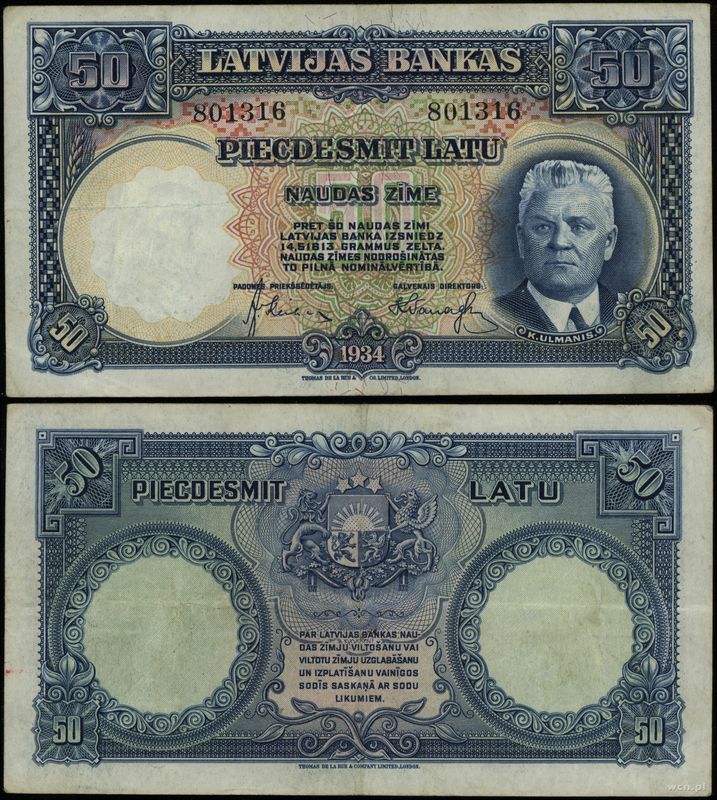 Łotwa, 50 łatów, 1934