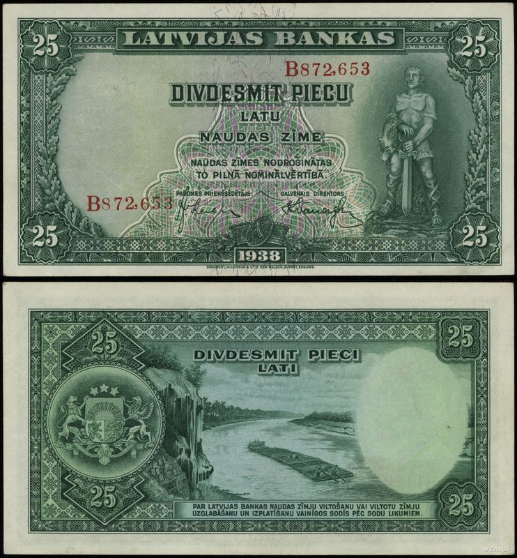 Łotwa, 25 łatów, 1938