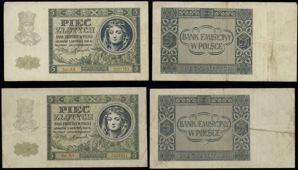 Polska, zestaw: 2 x 5 złotych, 1.08.1941
