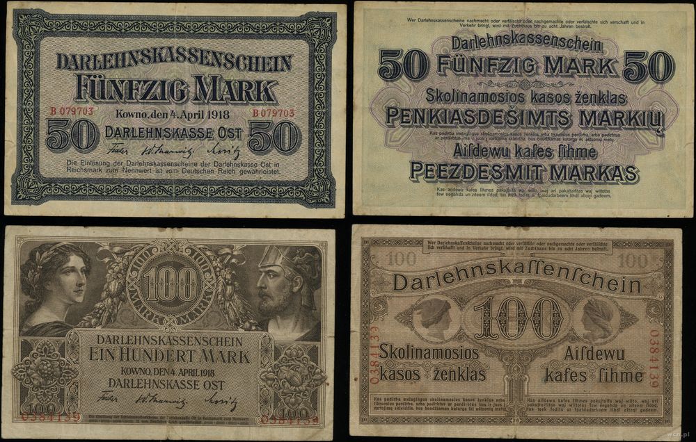 Polska, zestaw: 50 i 100 marek, 4.04.1918