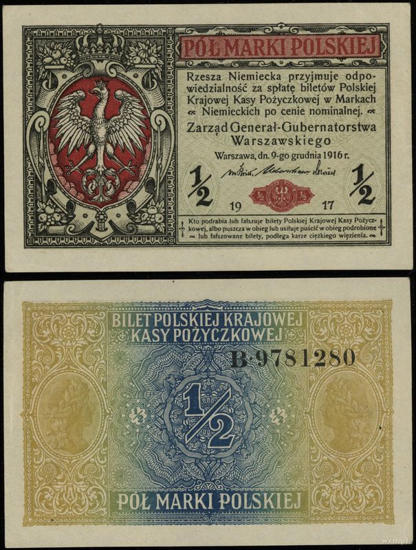 Polska, 1/2 marki polskiej, 9.12.1916